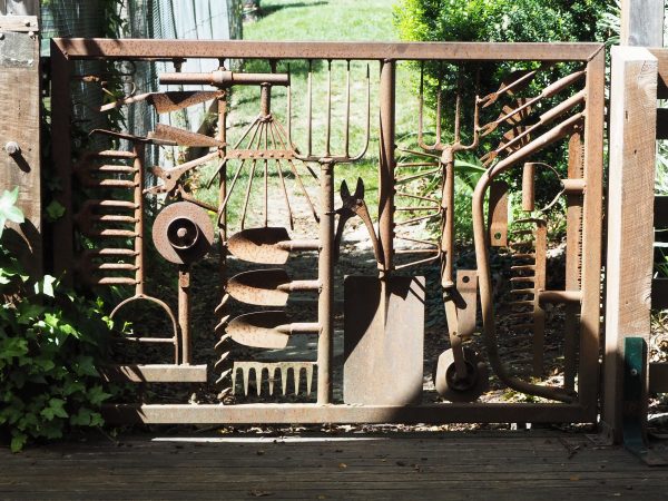 Garden gate made of vintage tools