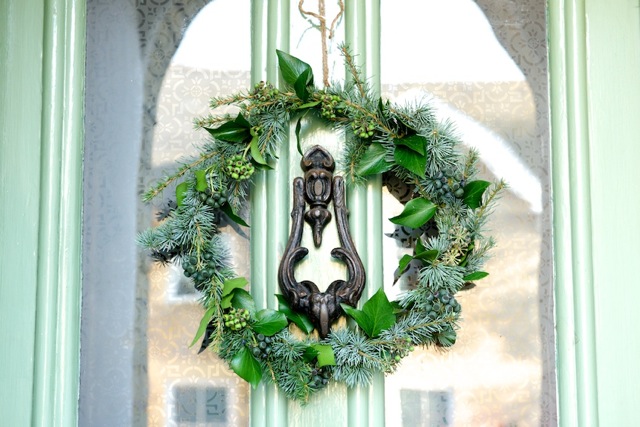 Wreath with coat hanger and garden clippings